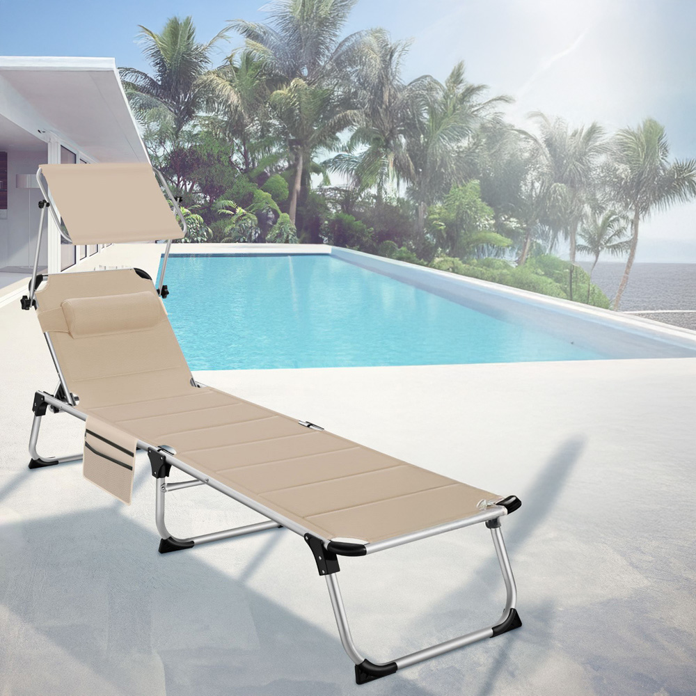 tectake Lorella Beige Aluminium Frame Foldable Sun Lounger Image 3