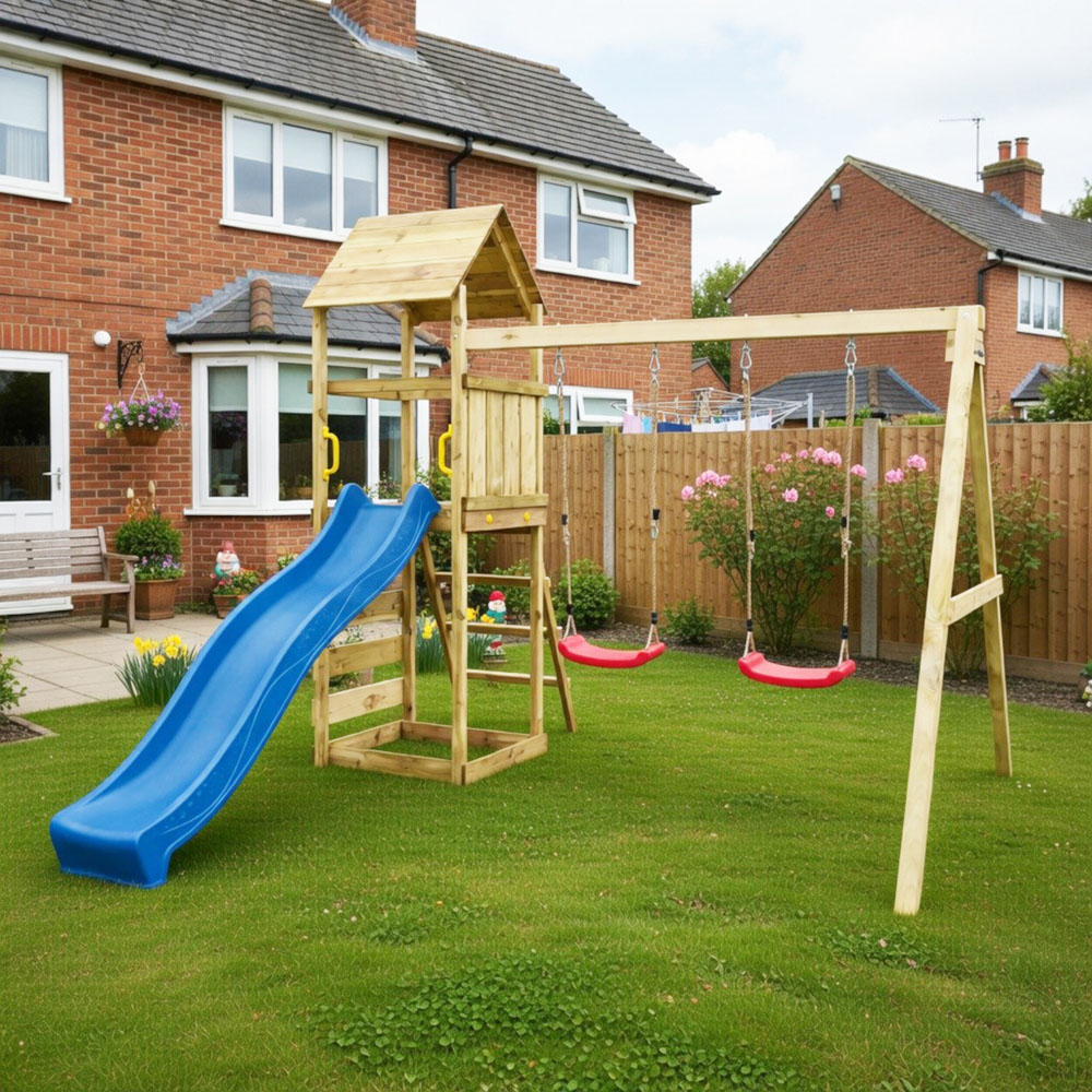 Shire Max Play Wooden Double Swing and Slide Set Image 2