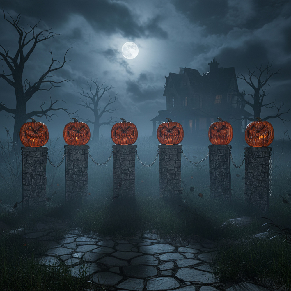 Samuel Alexander Battery Powered LED Light-Up Halloween Pumpkin Fence 97cm x 1.2m 2 Pack Image 8