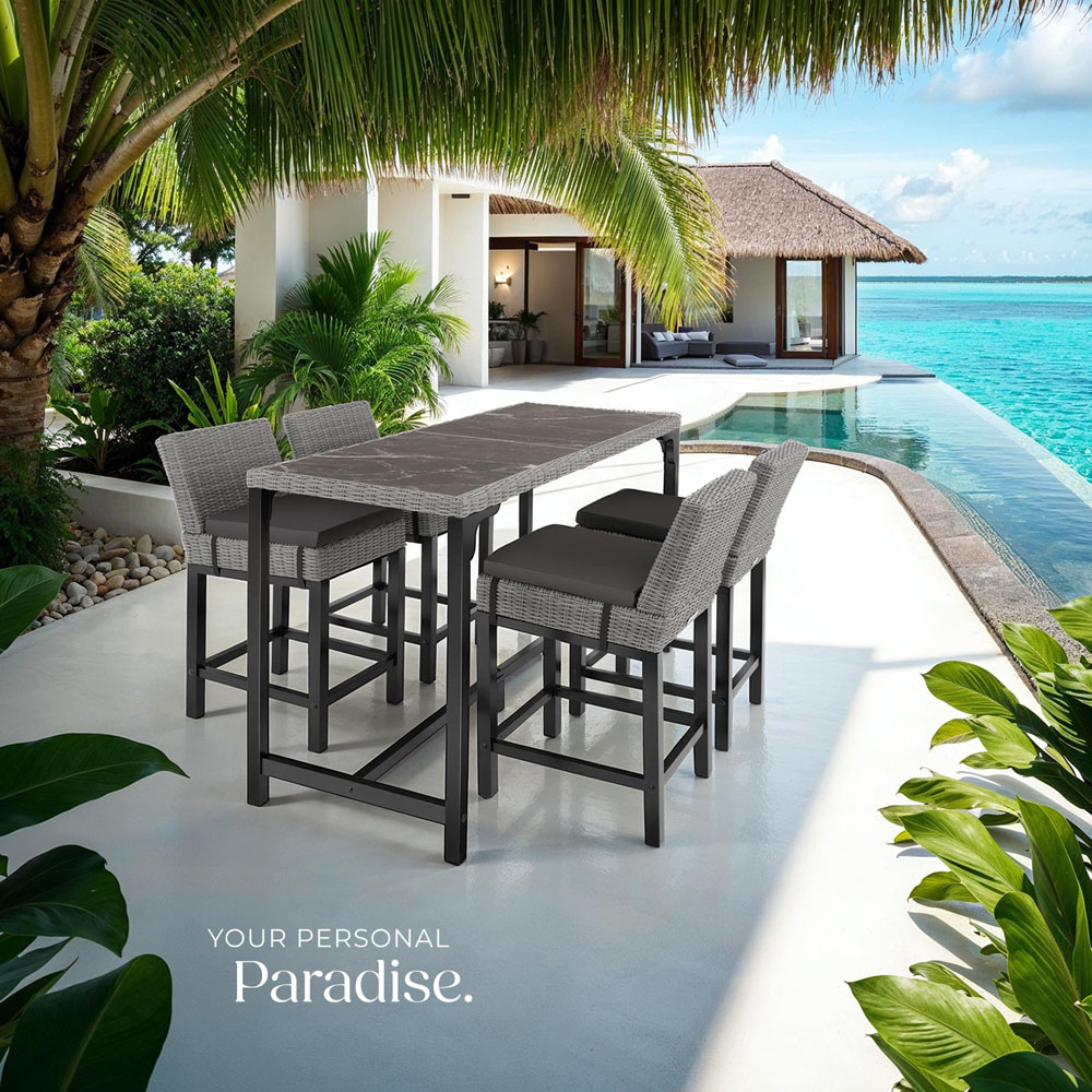 tectake Latina Grey Polyrattan and Aluminium Frame Bar Stool Image 8