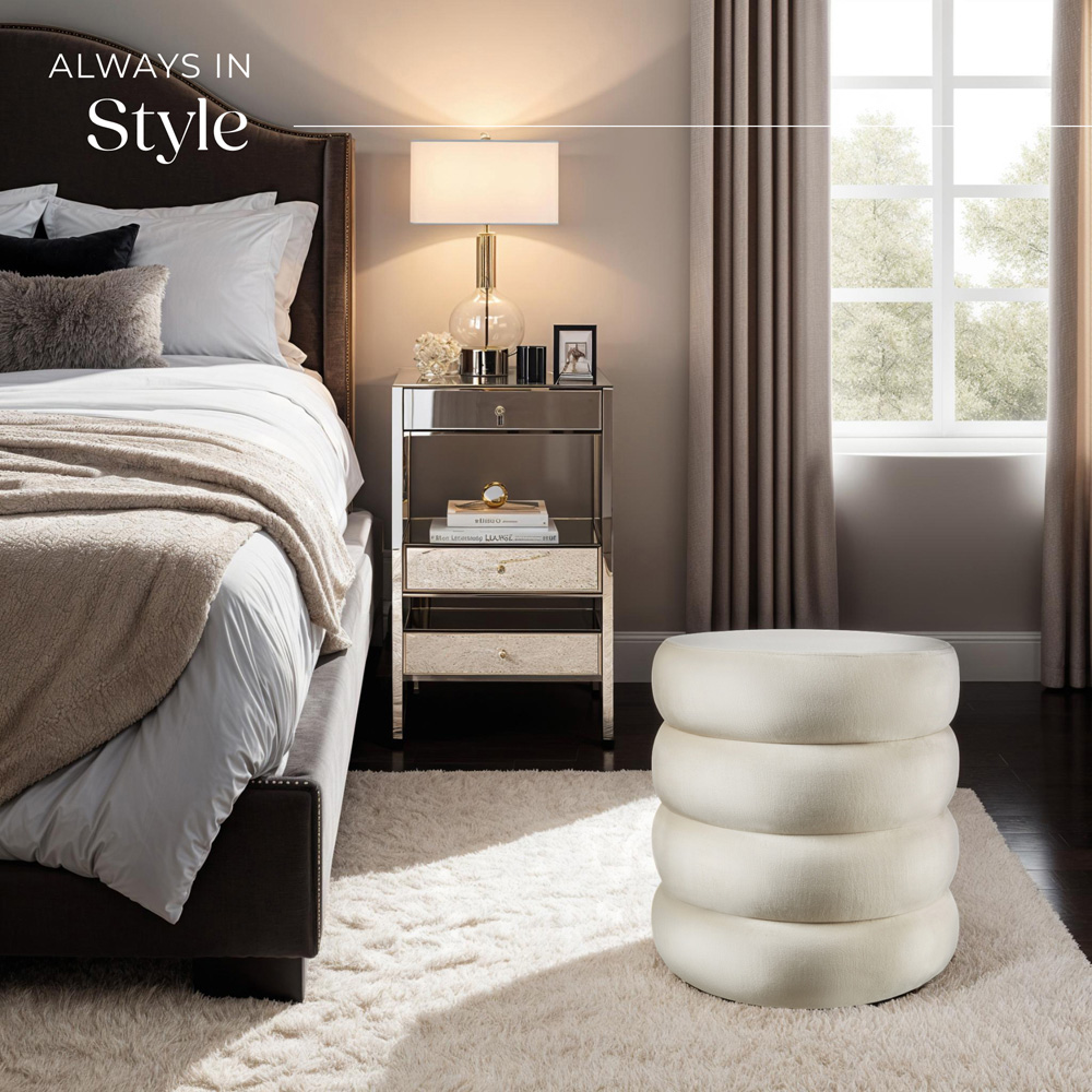 tectake Altu Cream Velvet Look Stool with Storage Image 3