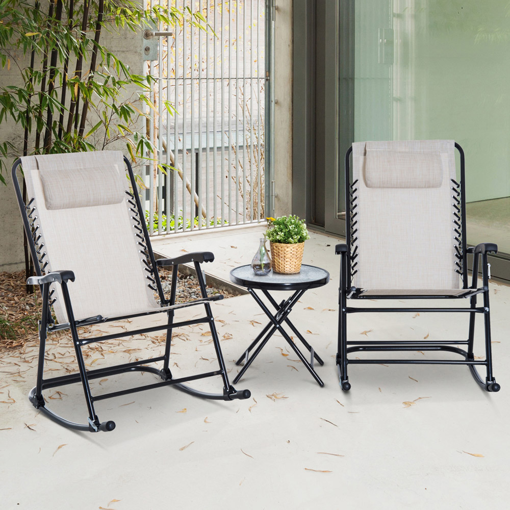 Outsunny 2 Seater Beige Rocking Bistro Set Image 1