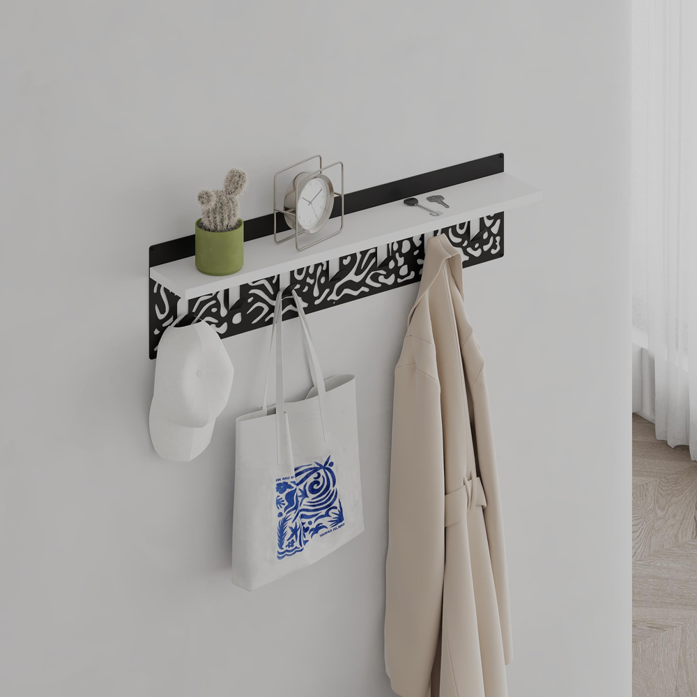 Decortie Novo Single Shelf White Coat Hanger with Seven Hooks Image 4