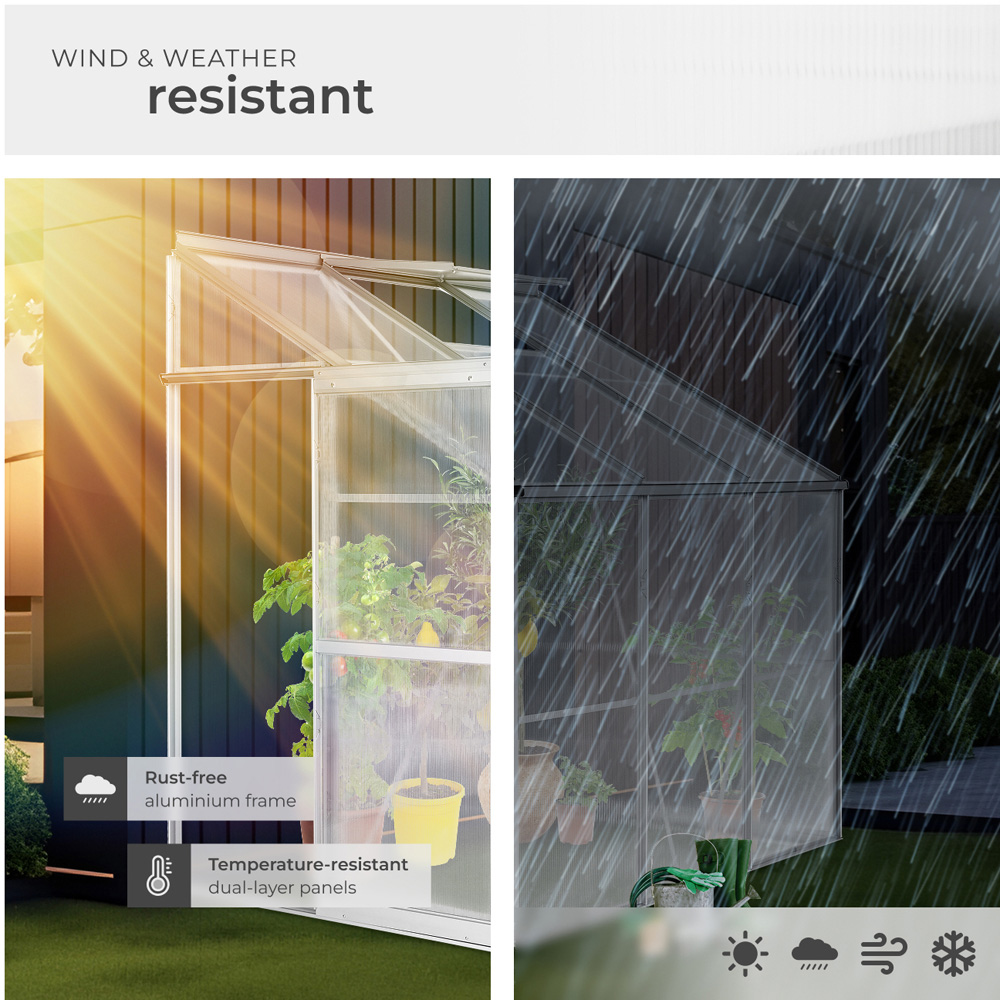tectake Aluminium Frame Skylight 6.2 x 4ft Greenhouse with Lean-To and Sliding Door Image 5