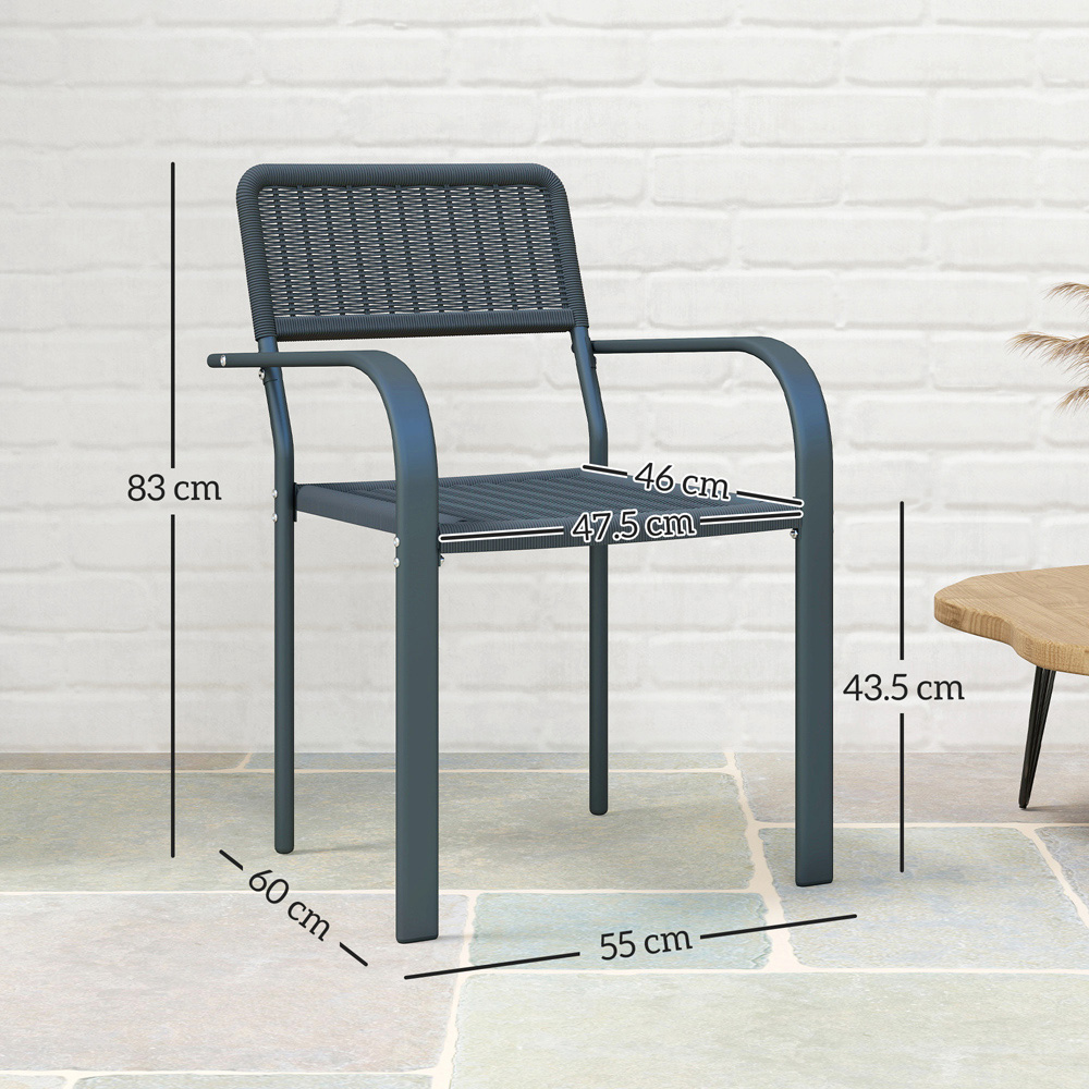 Outsunny Set of 4 Dark Grey Rattan Effect Stackable Garden Chairs Image 9