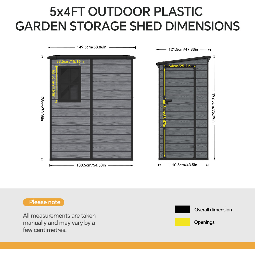 Living and Home 5 x 4ft Plastic Pent Garden Storage Shed with Window Image 7
