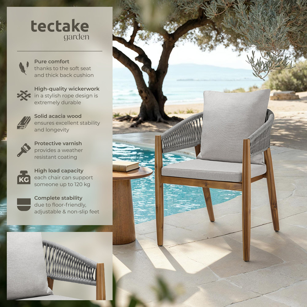 tectake Manacor Set of 4 Greige Rope Design Garden chair Image 3