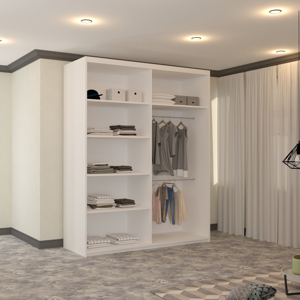 M N Furniture Banton 2 Door White Curved Mirrored Sliding Wardrobe 150cm Image 3