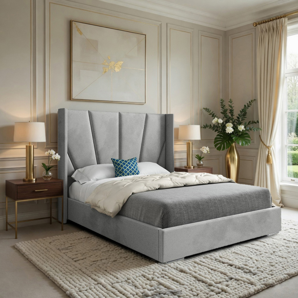Bellini Grey Super King Size Velvet Upholstered Bed Frame with Wide Curved Winged Headboard Image 5
