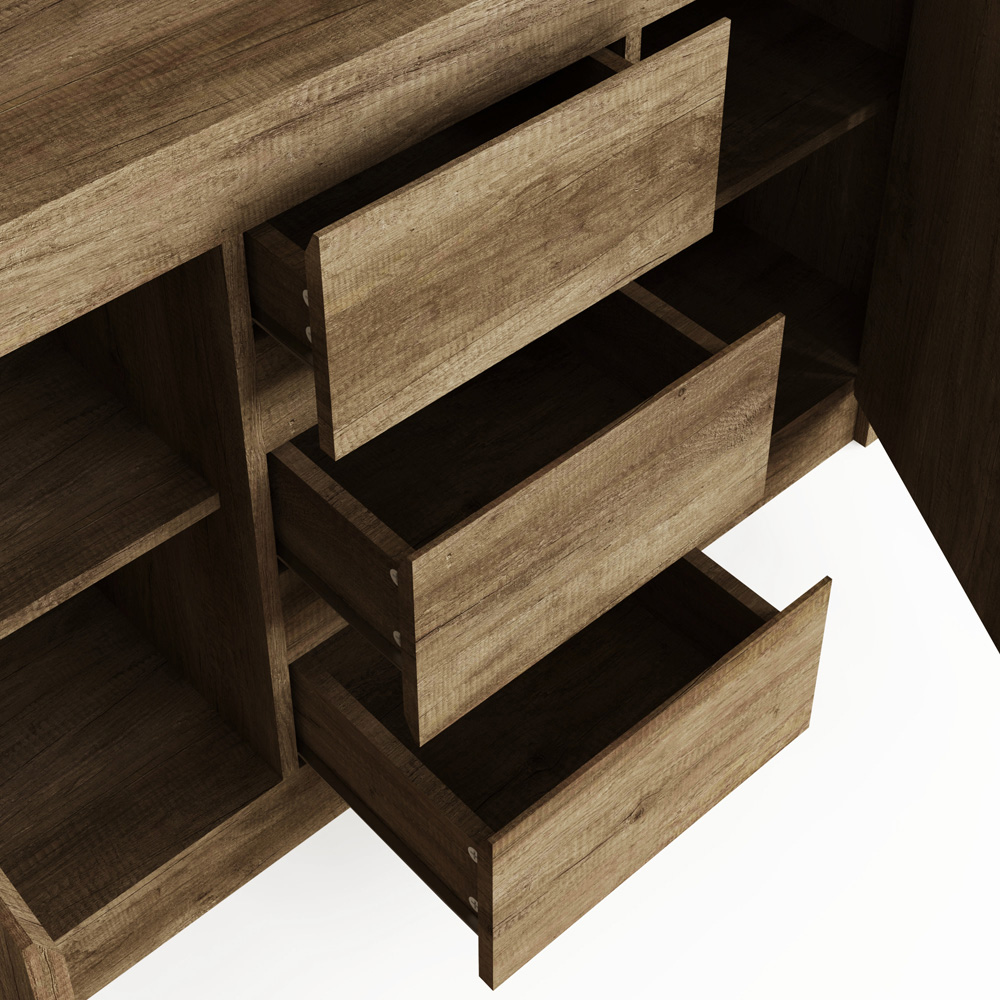 GFW Canyon 2 Door 3 Drawer Oak Grey Sideboard Image 5