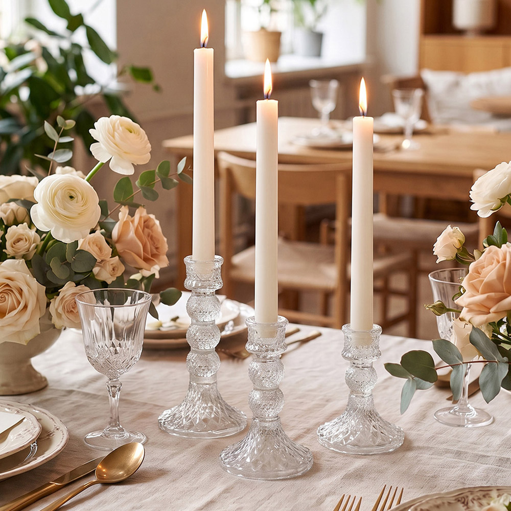 Living and Home Clear Glass Tiered Candlestick Holder Set of 3 Image 2