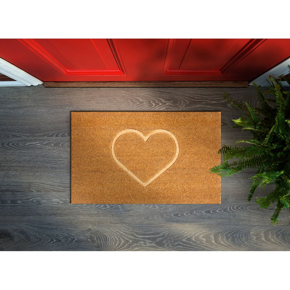 Eselle Astley Pressed Heart Embossed Natural Coir Door Mat 40 x 60cm Image 2