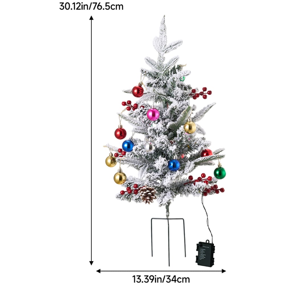 Living and Home Pre-Lit Snow Dusted Artificial Christmas Tree with Baubles 2.5ft 2 Pack Image 8