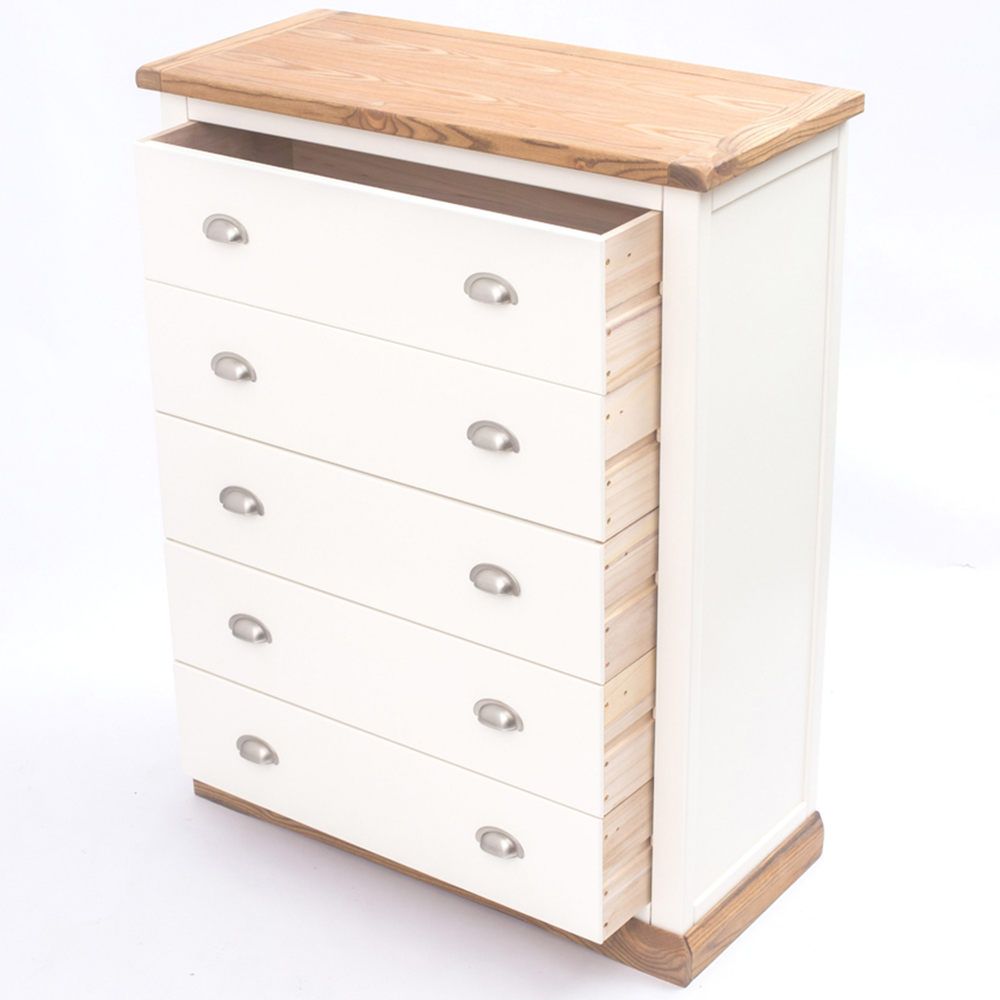 Cabinet Bits Tropea 5 Drawer White Chrome Cup Handle Chest of Drawers Image 5