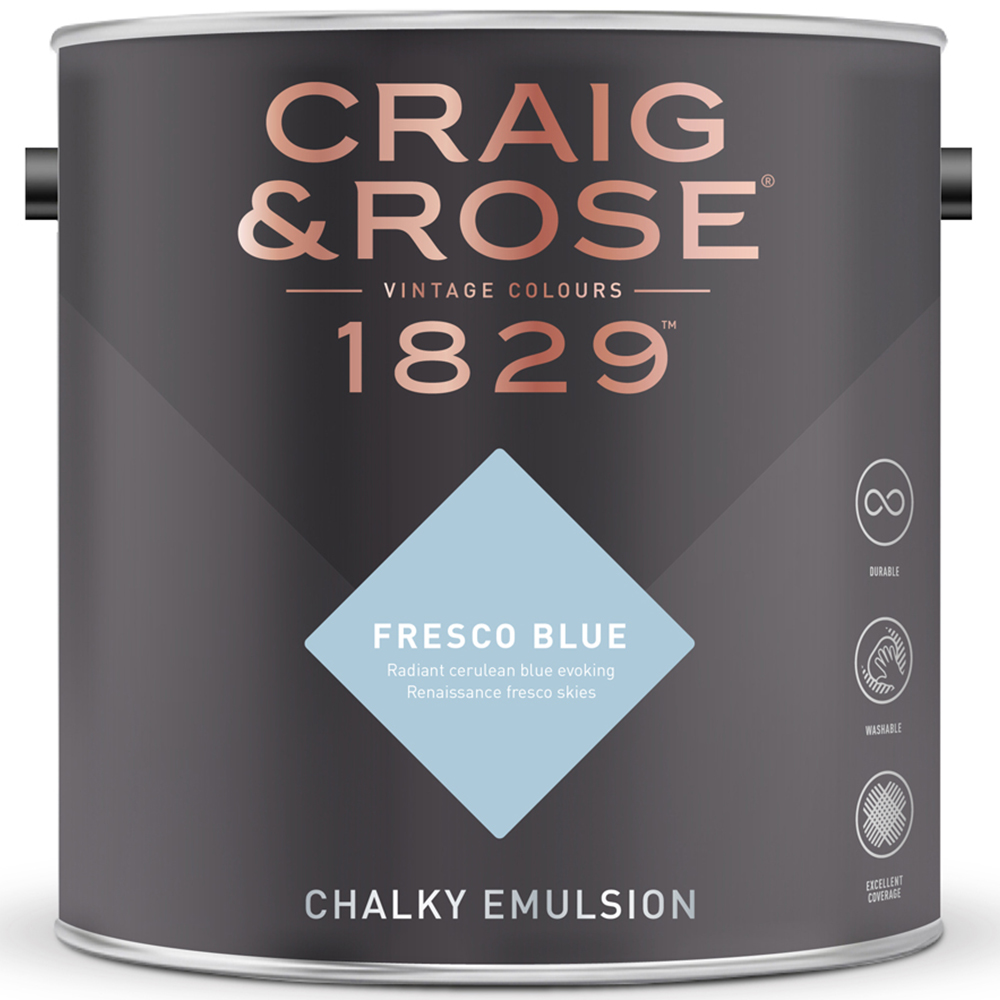 Craig & Rose Walls and Ceilings Fresco Blue Chalky Emulsion Paint 5L Image 2