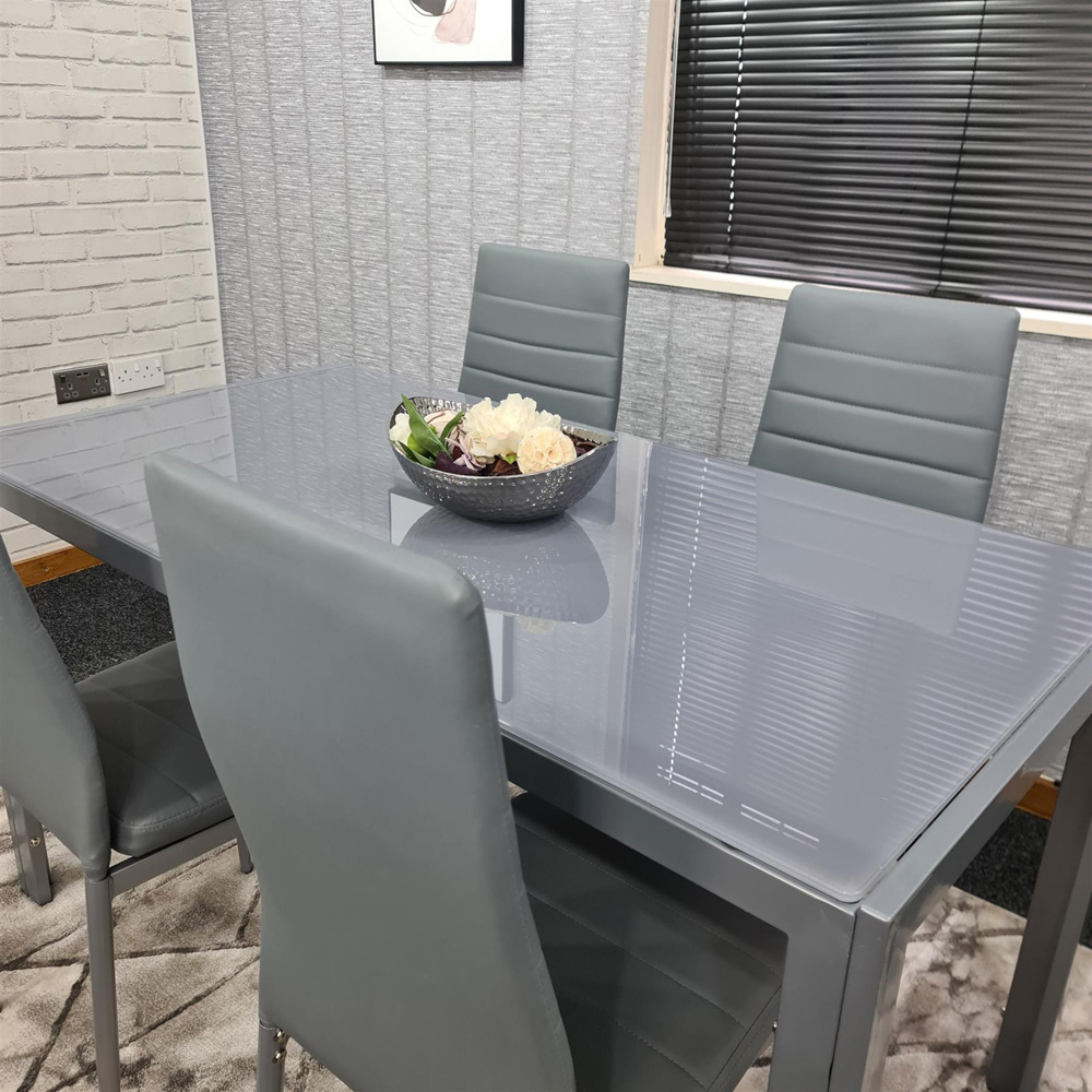 Kosy Koala 4 Seater Glass and Faux Leather Dining Set Grey Image 6