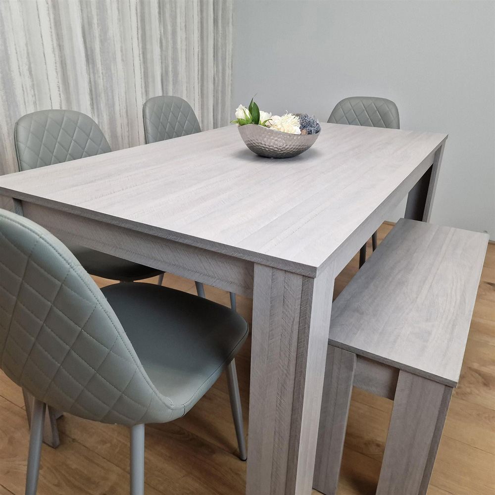 Portland Leather and Wood 6 Seater Dining Set Light Grey Image 6