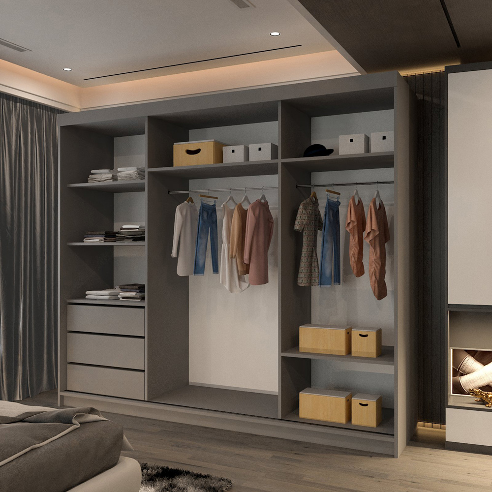 M N Furniture Manol 3 Door Grey Mirrored Sliding Wardrobe 250cm Image 3