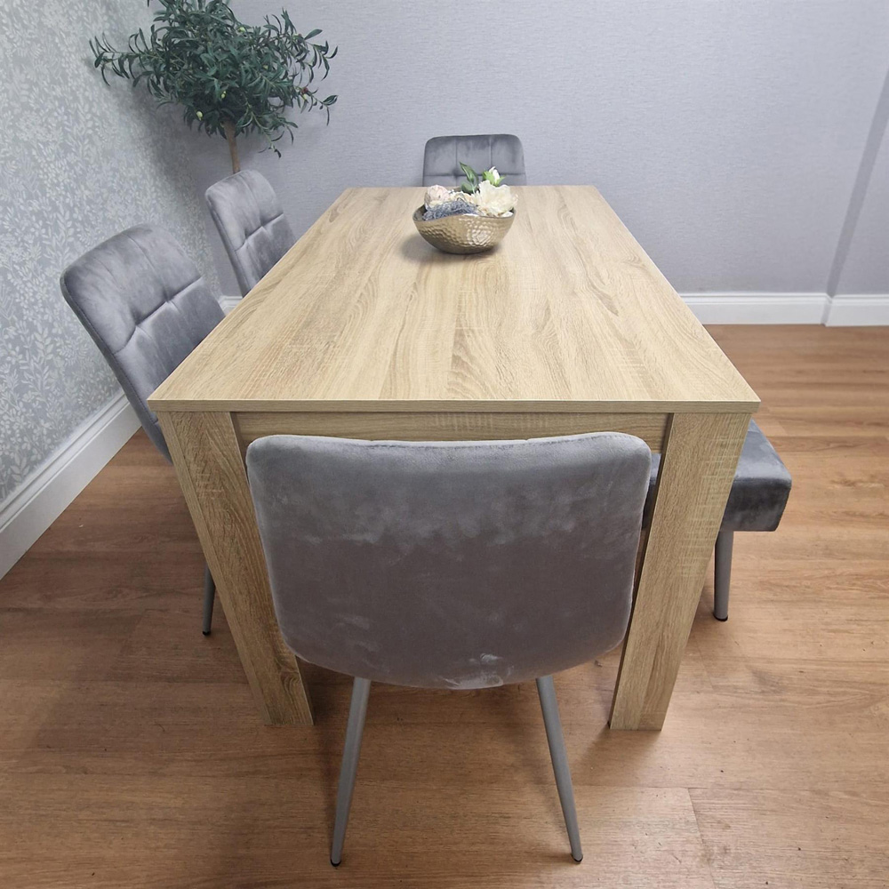 Kosy Koala 6 Seater Dining Set with Bench Oak Effect and Grey Velvet Image 3