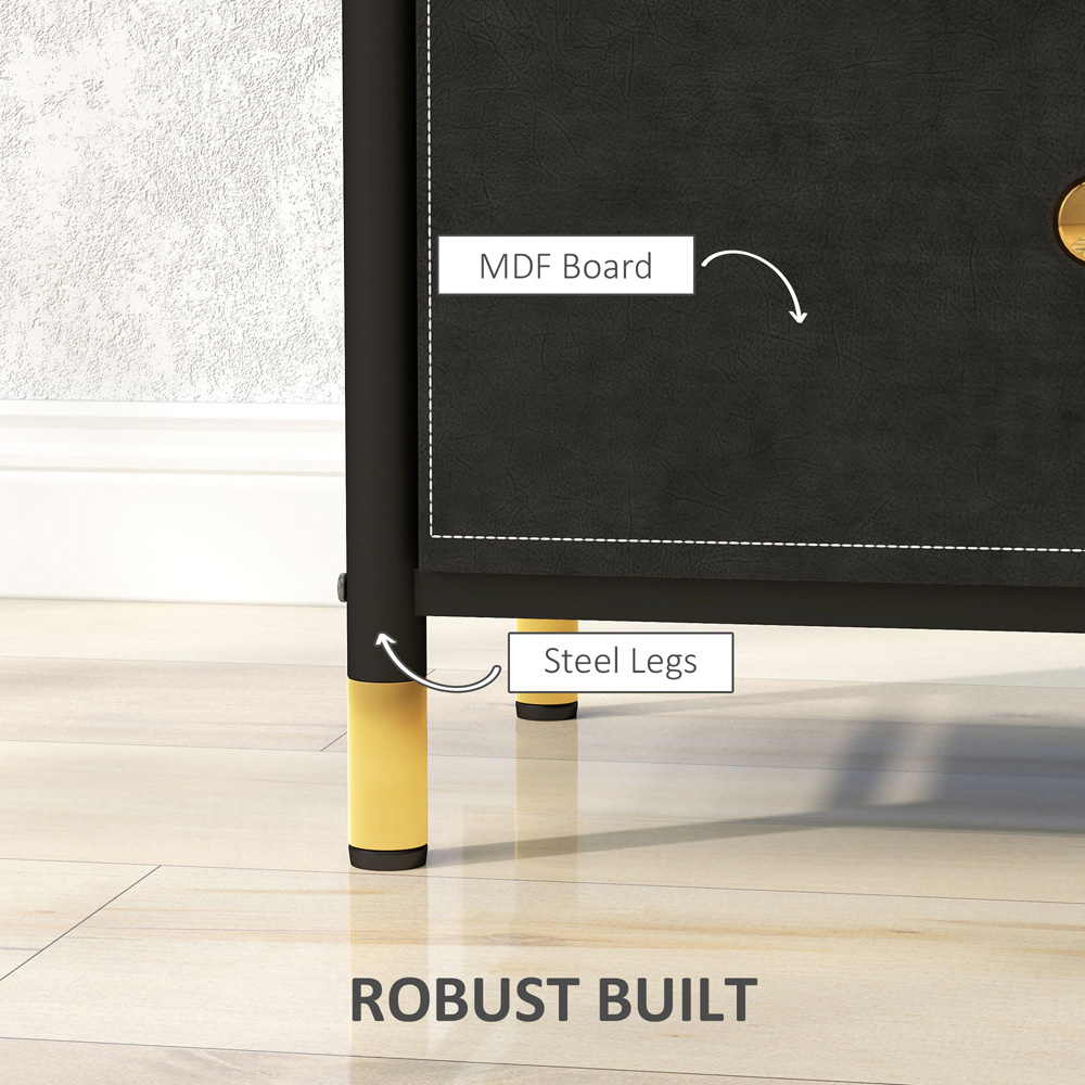 Portland 2 Drawer Black PU Leather Bedside Table Image 7