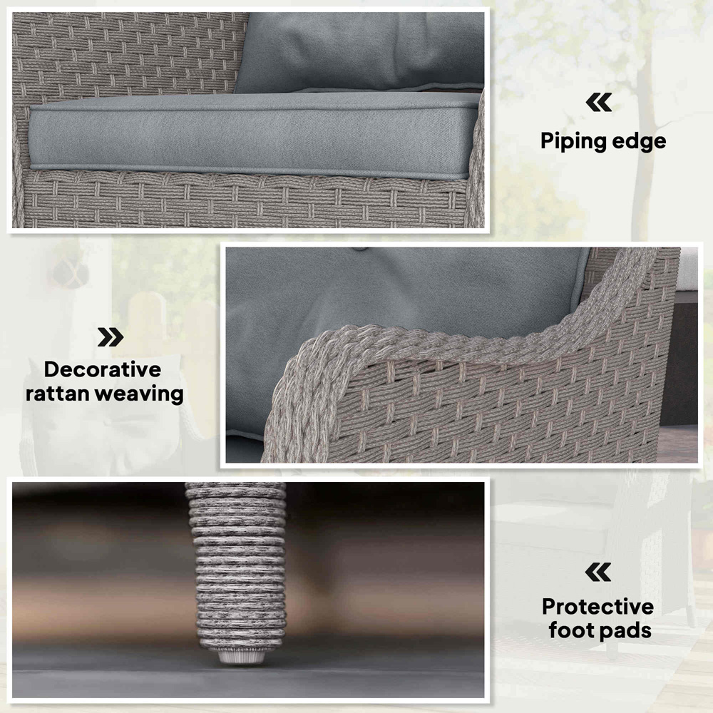 Outsunny Set of 2 Light Grey Cushioned PE Rattan Garden Chair Image 7