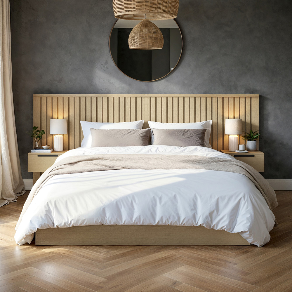 Solace+Co Taylor Double Light Wood Hotel Ottoman Bed with Side Table Image 5