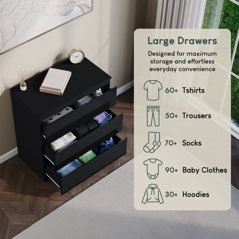 Vida Designs Glinton 3 Drawer Black Chest of Drawers Image 7