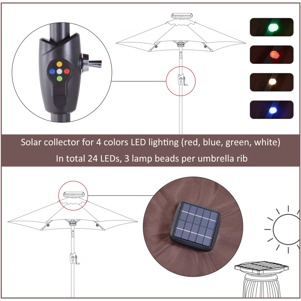 Outsunny Brown Coffee 24 Solar LED Parasol 2.38m Image 4