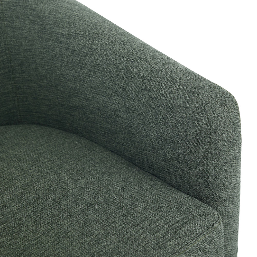 Living and Home Dark Green Linen Curved Barrel Swivel Armchair Image 5