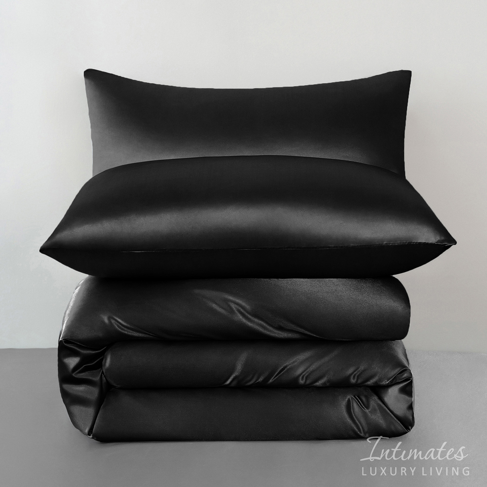 Intimates Super King Size Black Satin Bedding Set Image 3