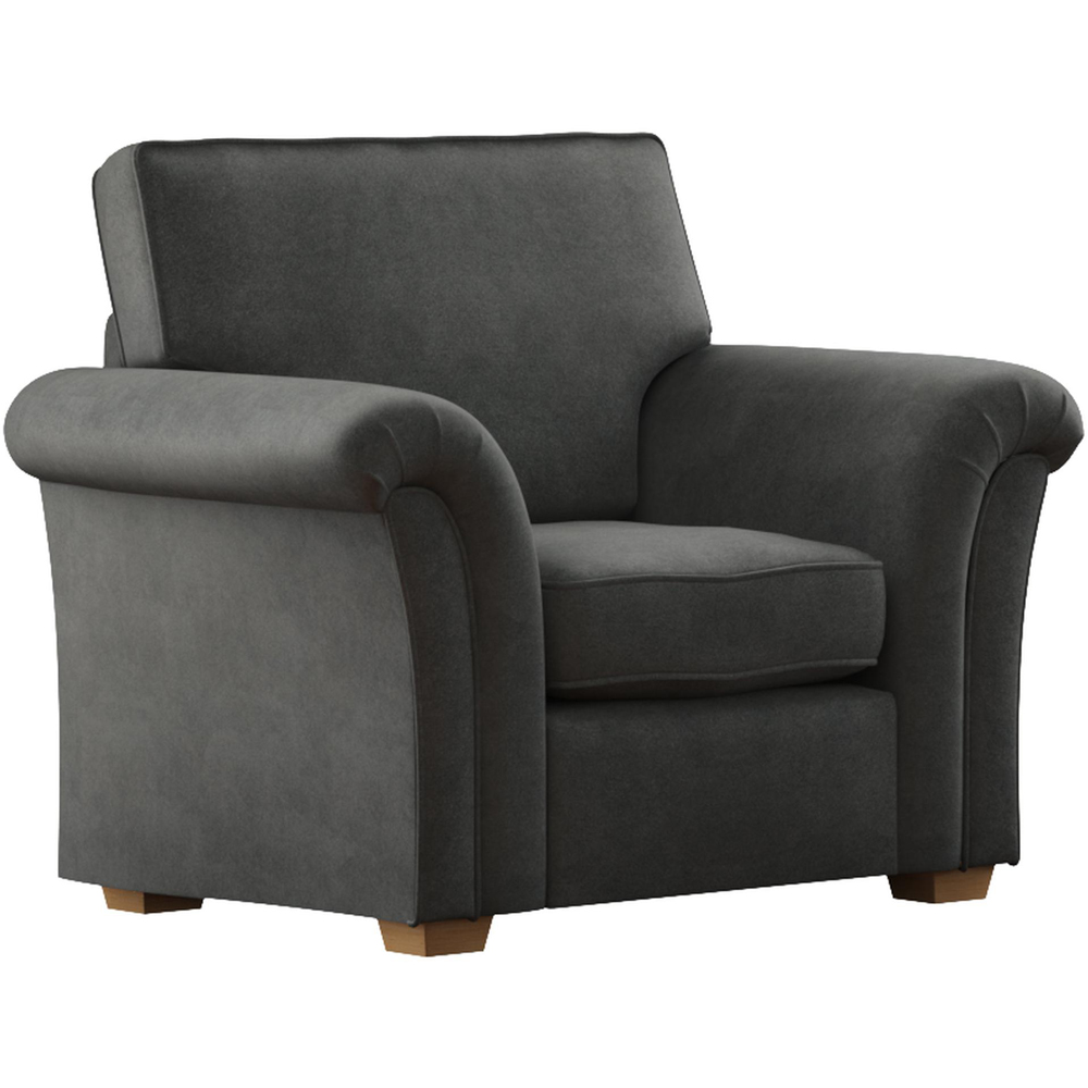 Castleacre Steel Plush Velvet Fixed Back Armchair Image 2