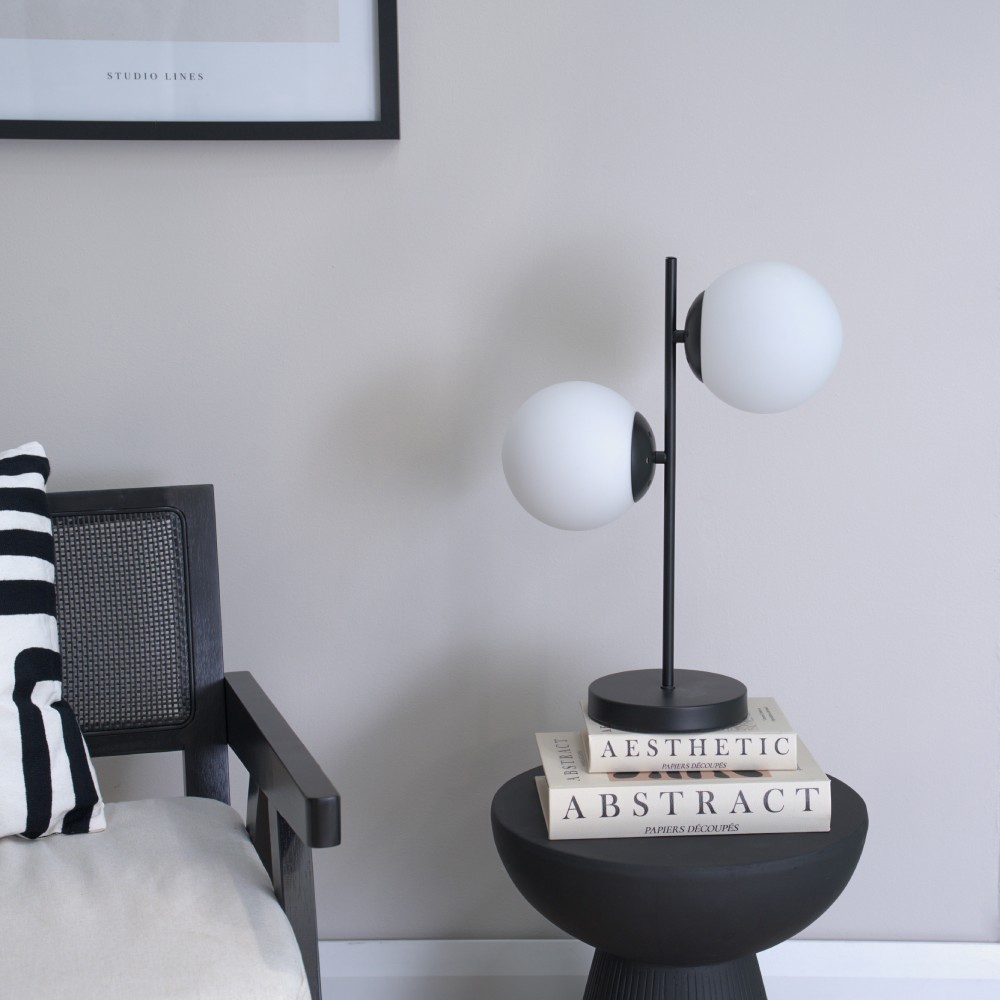 ValueLights Jas 2 Way Opal White Frosted Glass Globe Shade Black LED Table Lamp Image 3