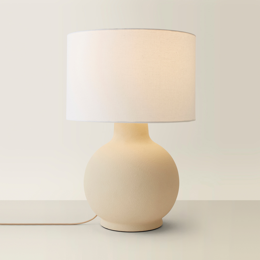 ValueLights Blair Natural Linen Shade Beige Stone Hand Finished Ceramic LED Table Lamp Image 5