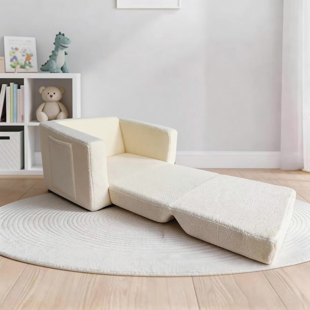 Kidsaw Single Seater Lamb Plush Sherpa Fold-Out Convertible Chair Bed Image 3