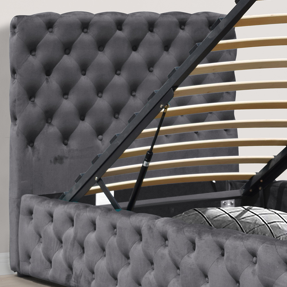 Comfy Living Single Grey Tufted Fabric Gaslift Bed Frame Image 2