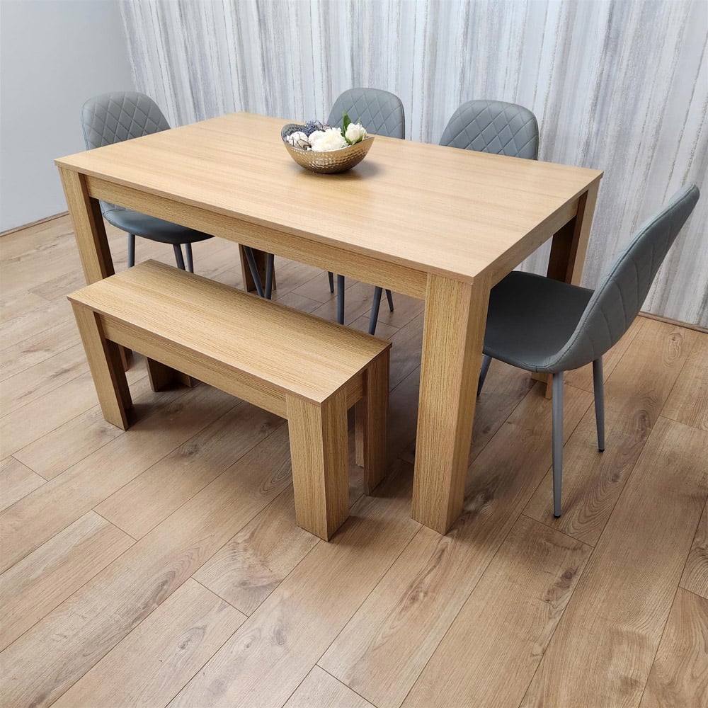 Portland 6 Seater Dining Set Oak Effect and Grey Image 3