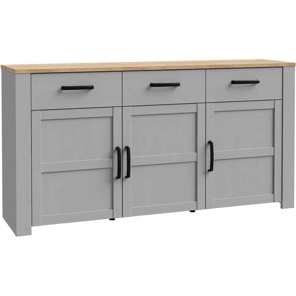 Florence Bohol 3 Door 3 Drawer Grey Riviera Oak Sideboard Image 2