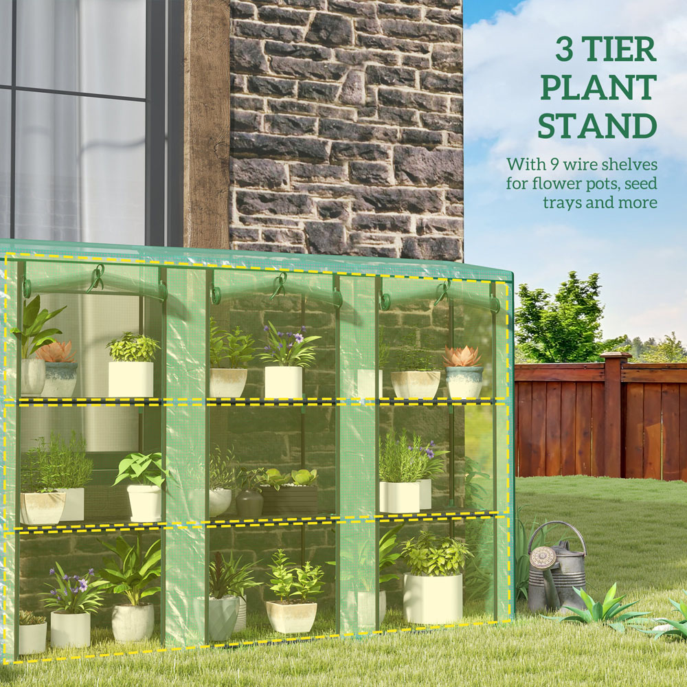 Outsunny 3 Tier Green PE Cover Lean To 4.7 x 7ft Mini Greenhouse Image 5