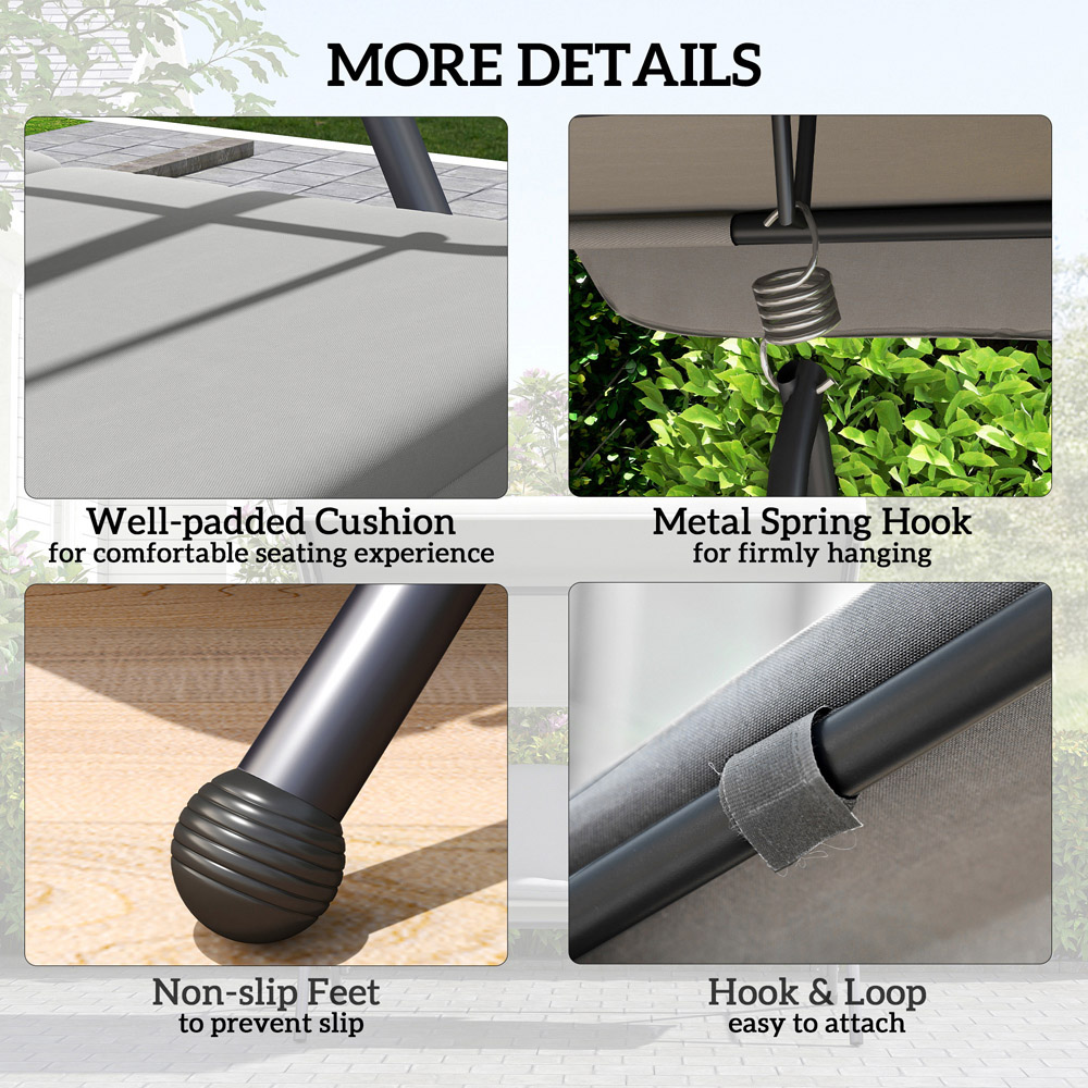 Outsunny 3 Seater Grey Adjustable Canopy Convertible Garden Swing Bed Image 5