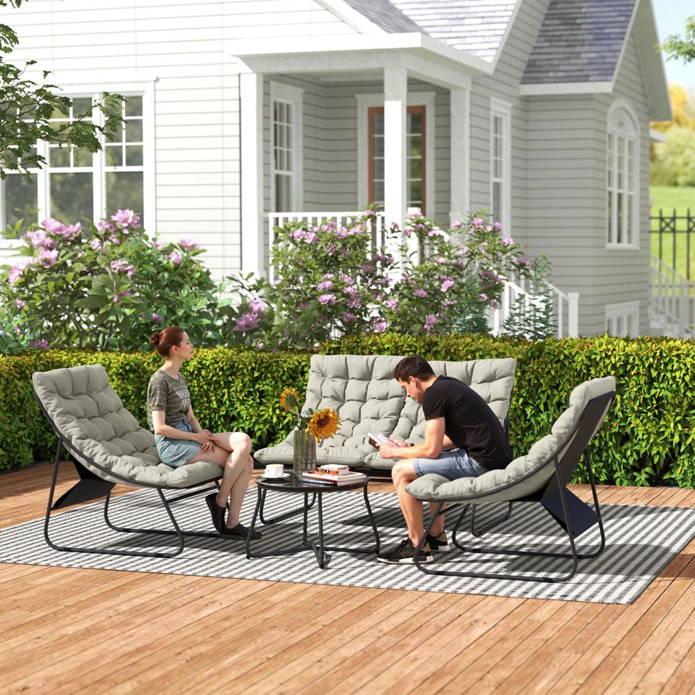 Outsunny 4 Seater Light Grey Garden Sofa Set Image 3