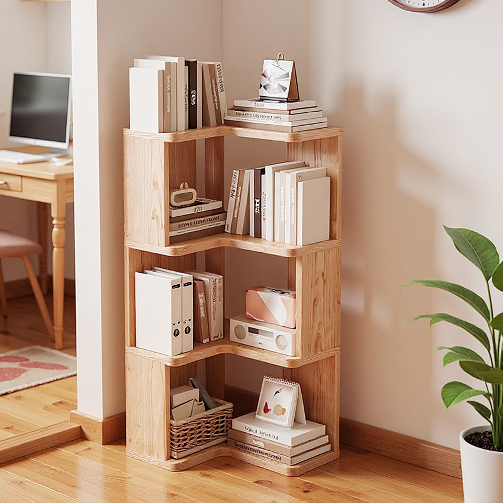 Living and Home 4 Shelf Natural Wooden L-Shaped Corner Bookshelf Image 7