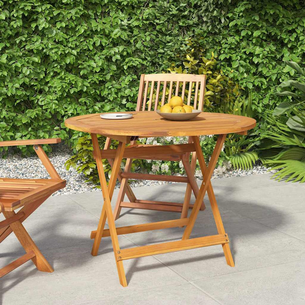 Walplus 2 Seater Foldable Solid Wood Acacia Garden Table with Parasol Hole Image 7