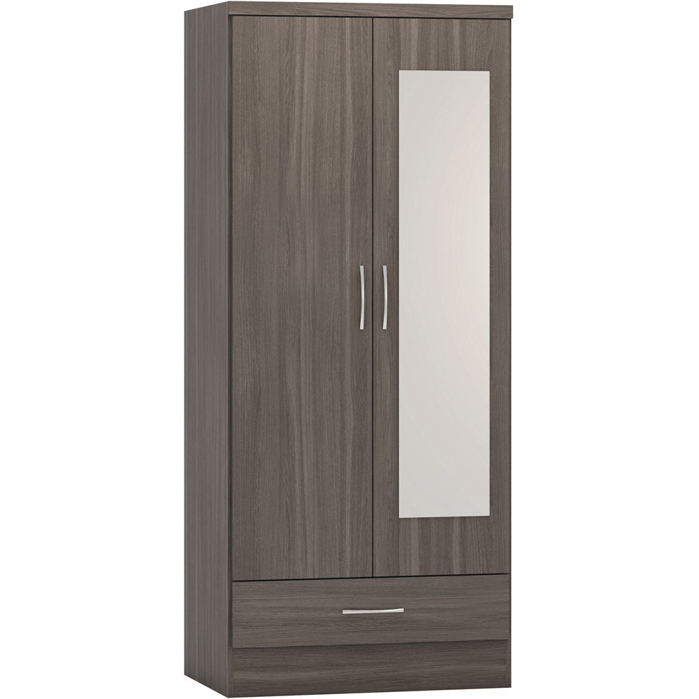 Seconique Nevada 2 Door Black Wood Grain Mirror Wardrobe Image 2