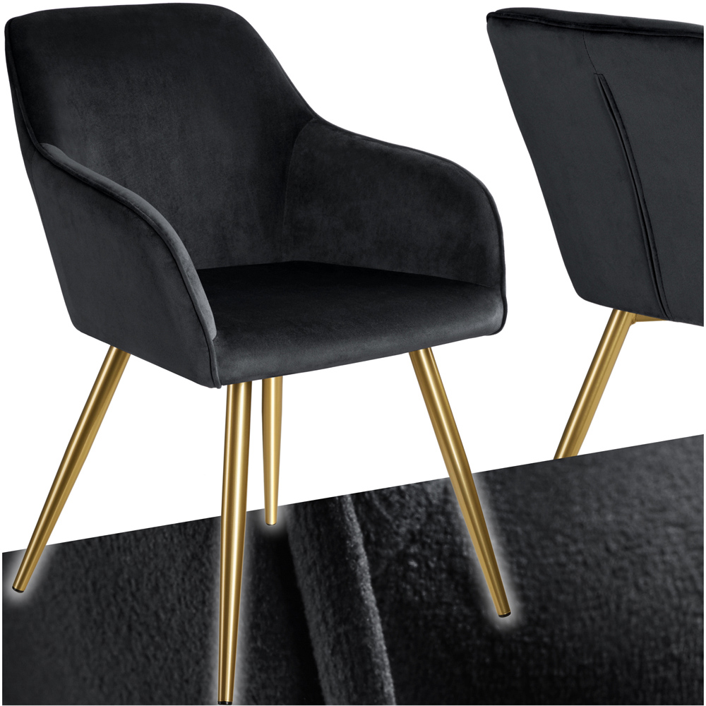 tectake Marilyn Black and Gold Velvet Look Padded Accent Chair Image 2