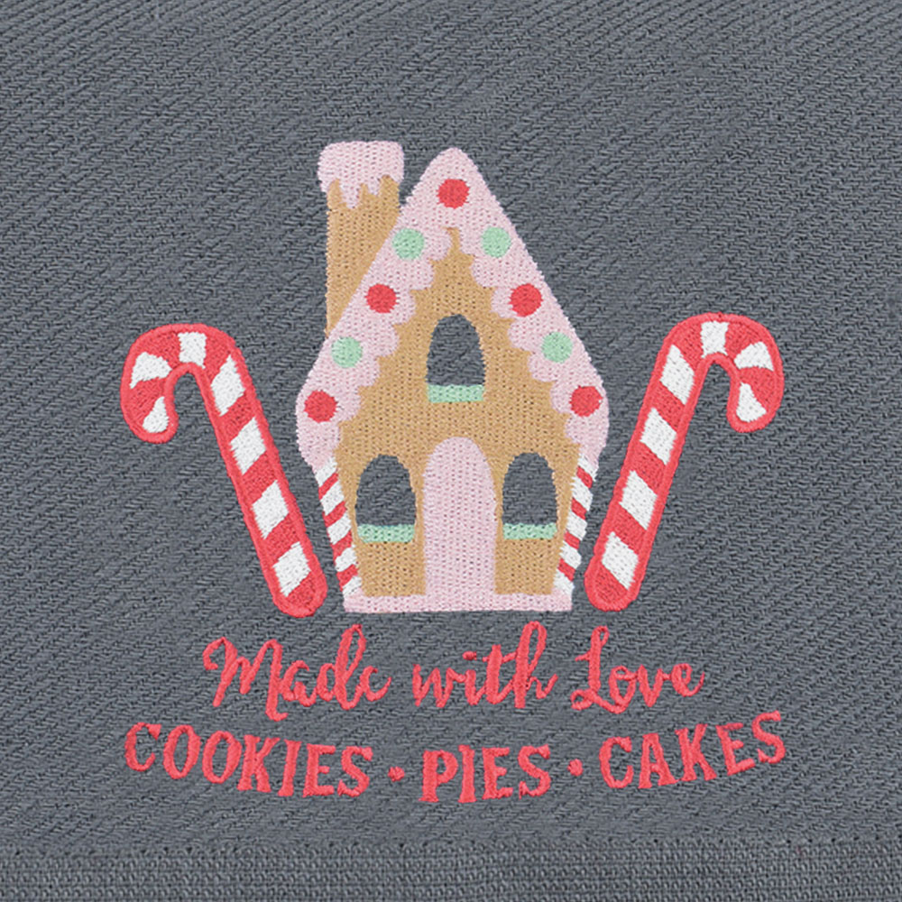Noel Square Gingerbread House Grey Tea Towel 3 Pack Image 4