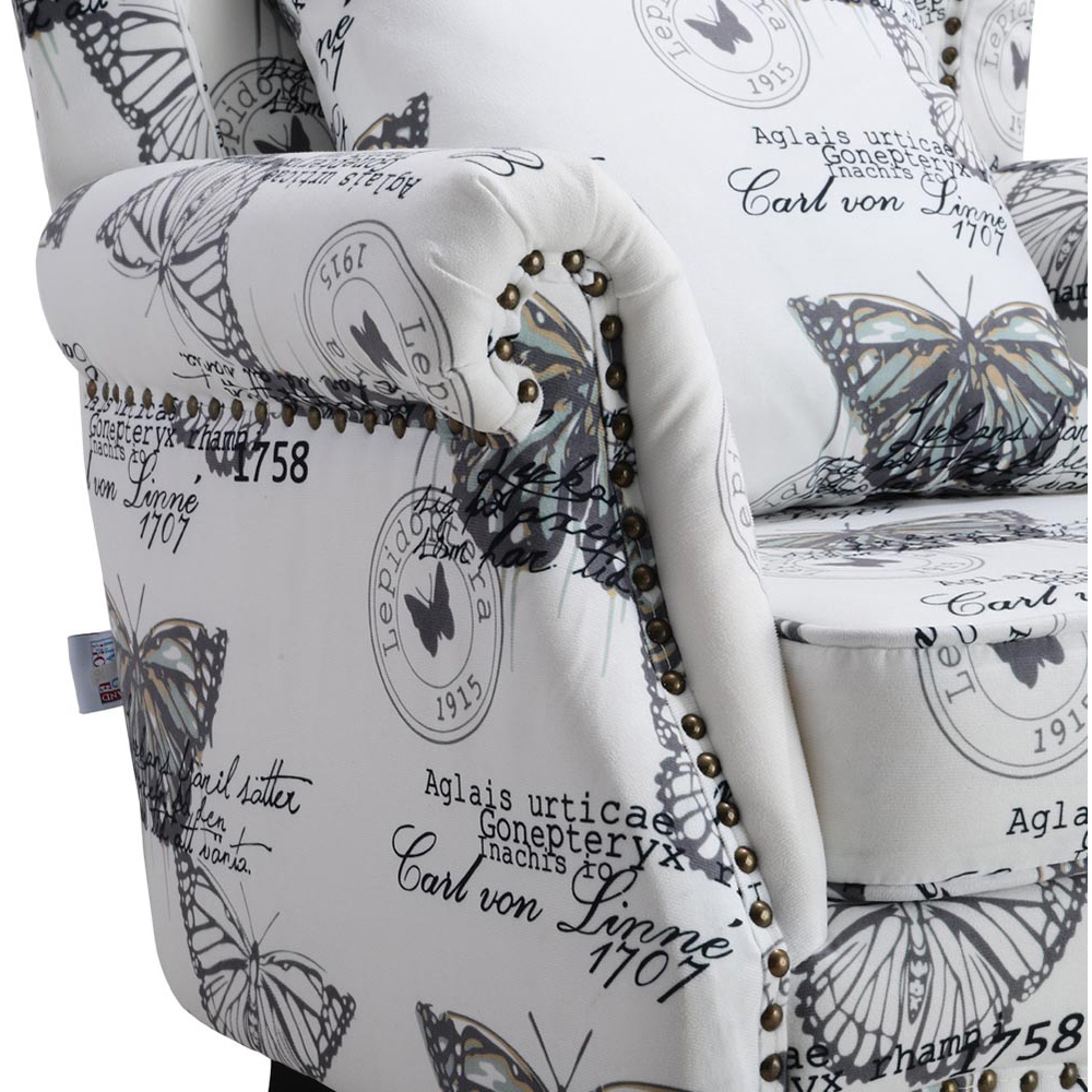 Living and Home Retro Butterfly Velvet Wingback Armchair Image 6