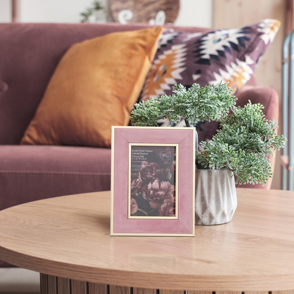 Gold Edged Velvet Photo Frame Blush Image 2