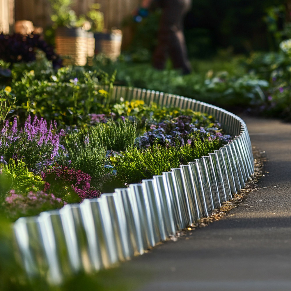 Nicoman Silver Corrugated Metal Lawn Edging Garden Border Roll 5m Image 2