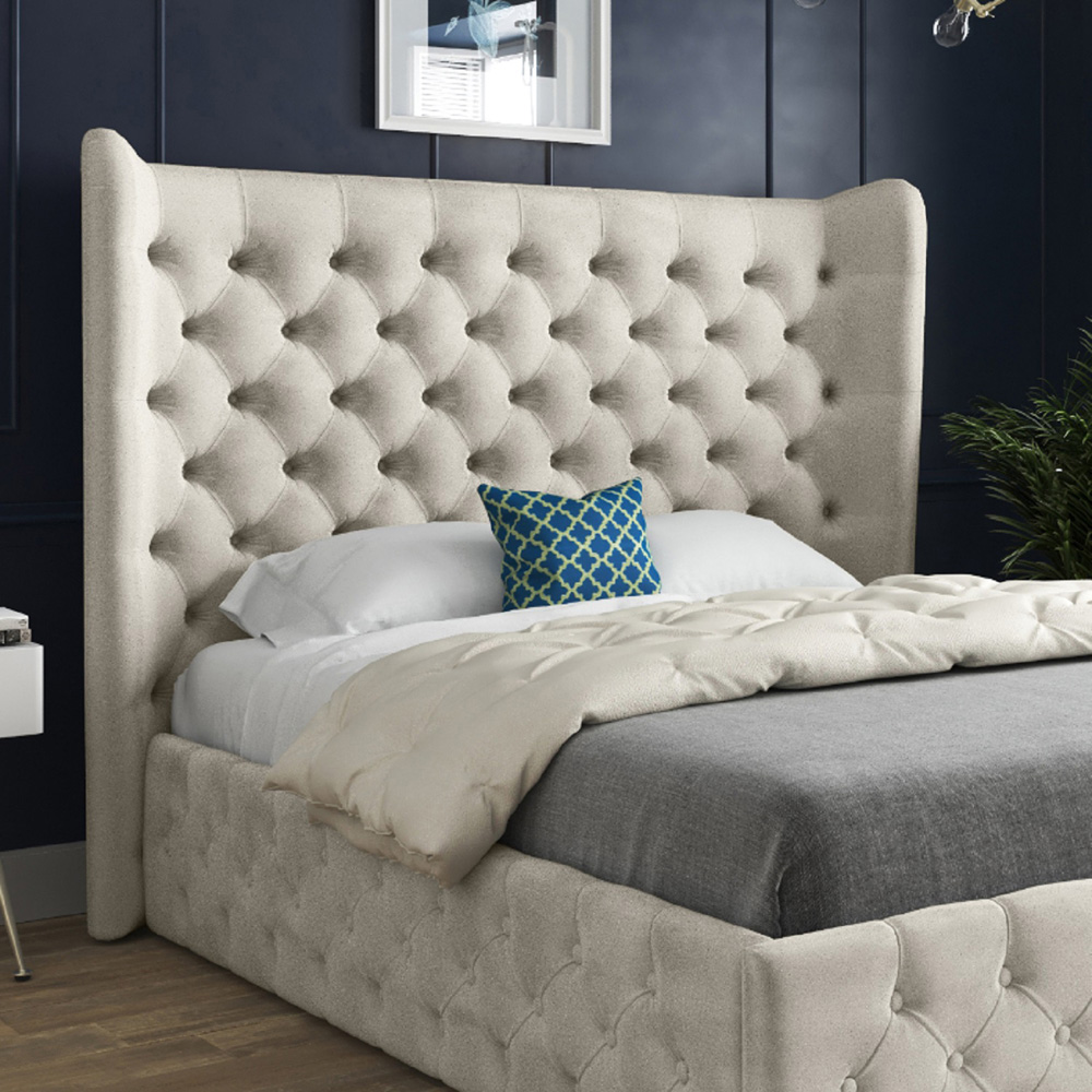 Florence Silver King Size Velvet Upholstered Bed Frame with Wide Winged Chesterfield Headboard Image 3