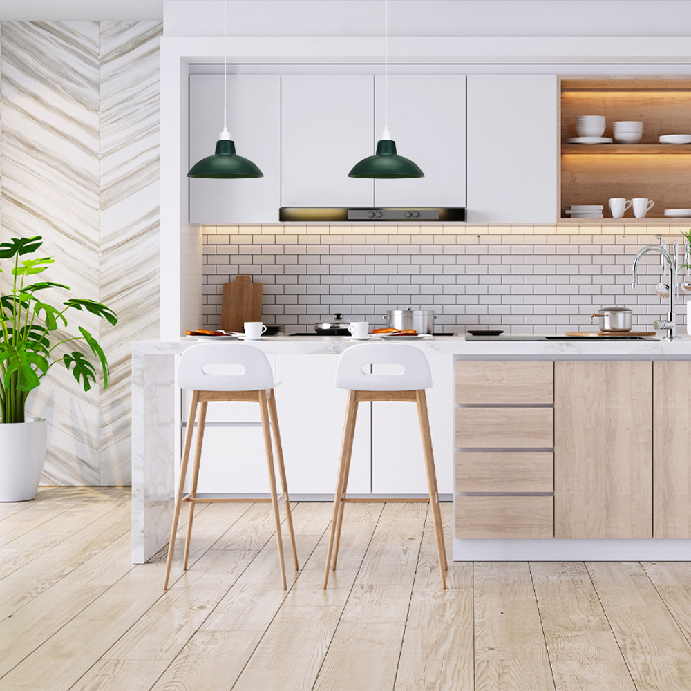 Happy Homewares Matt Forest Green Metal Industrial Retro Curved Pendant Shade Image 2